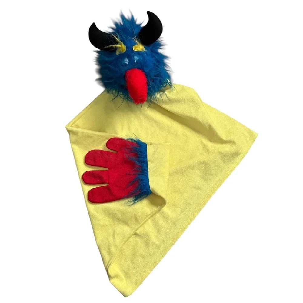 Unique Shaggy Furry Monster w‎ Horns Yellow Body Red Hand